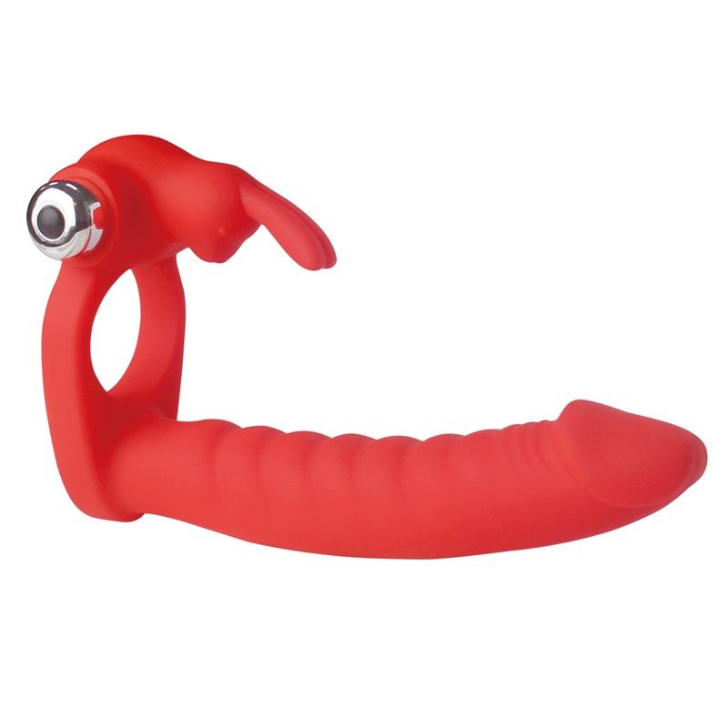 [FT-5G019] Anillo Doble Penetracion con Vibrador Strap On Rojo