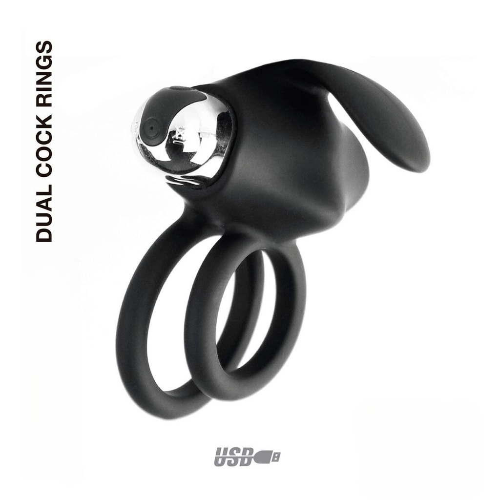 Anillo Vibrador Doble Recargable - Negro
