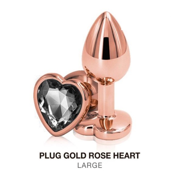 Plug Anal Oro Rosa con Corazon Negro - L