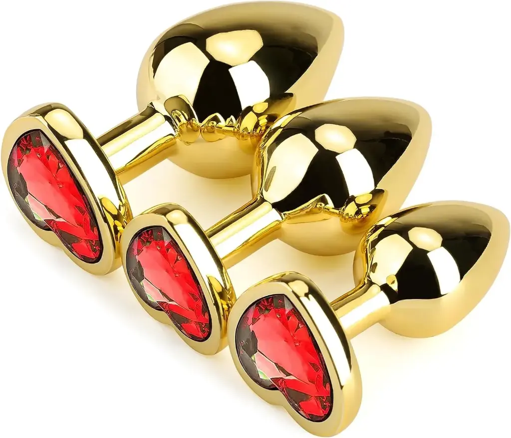Plug Anal Dorado de Corazon Rojo - S