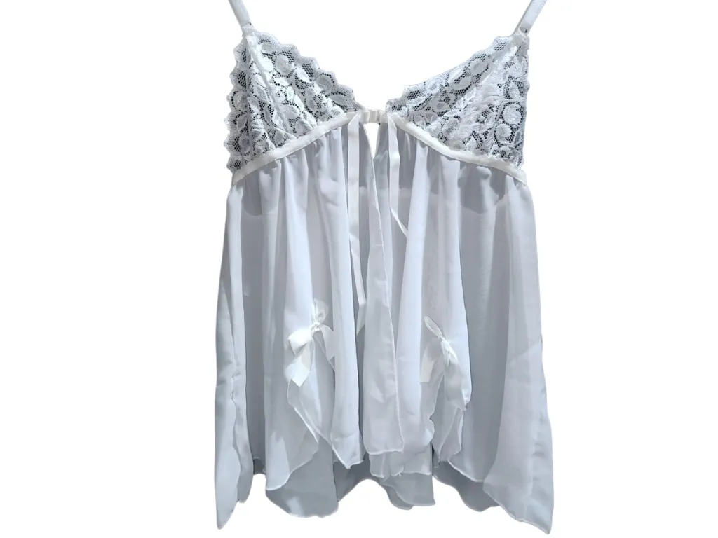 [CL6106XLBLA] Baby Doll con Moños - Gasa con Less (Blanco)