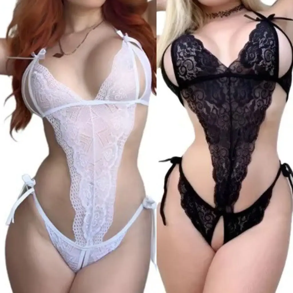 [LK136RJO] Body Abierto De Encaje Sexy Trikini (Rojo)