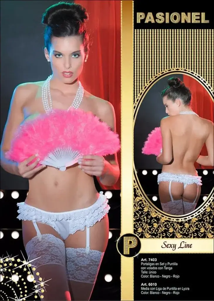 [PS7403BLA] Portaligas Set y Puntilla con Volados (Blanco)