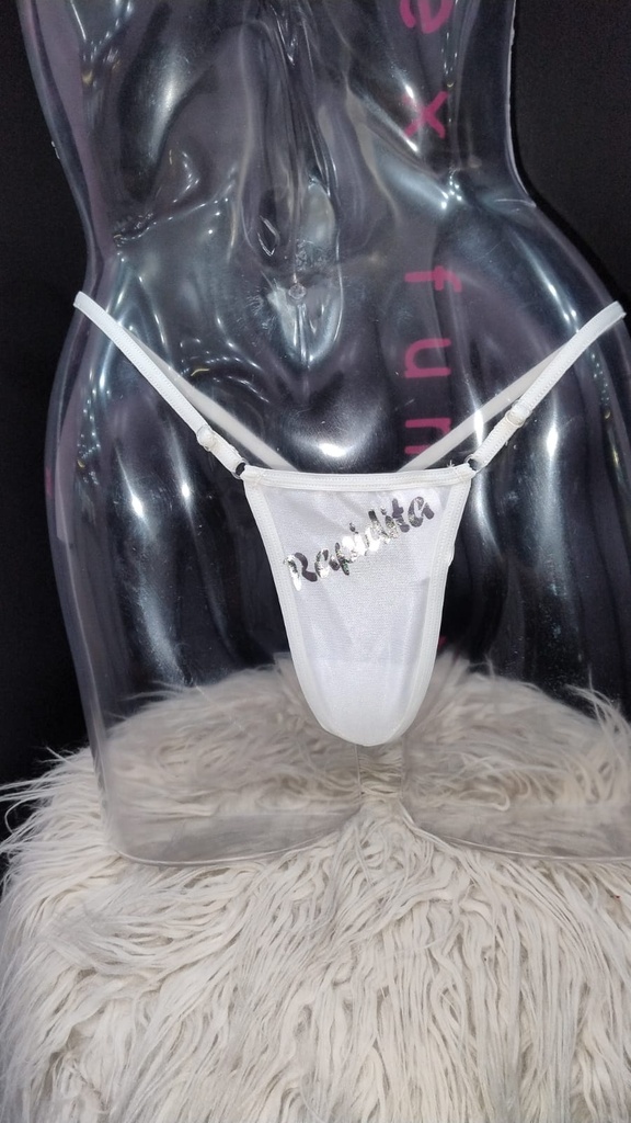 [PST031BLA] Tanga Estampada "Sexy" (Blanco)