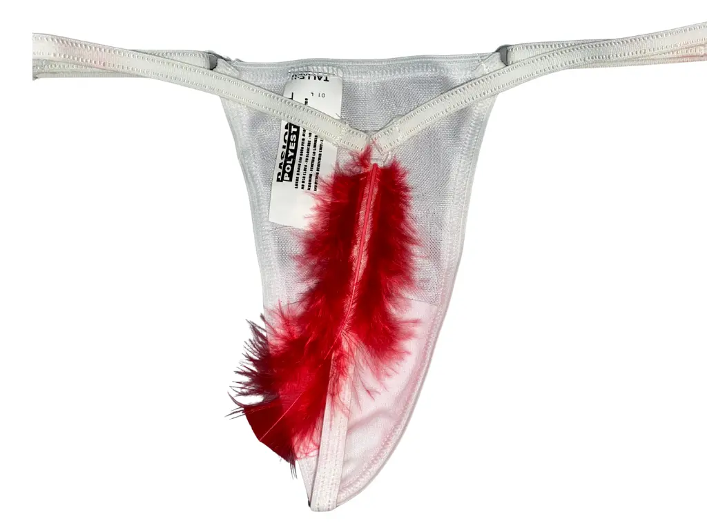 [PST033BLA] Micro tanga con pluma trasera (Blanco)