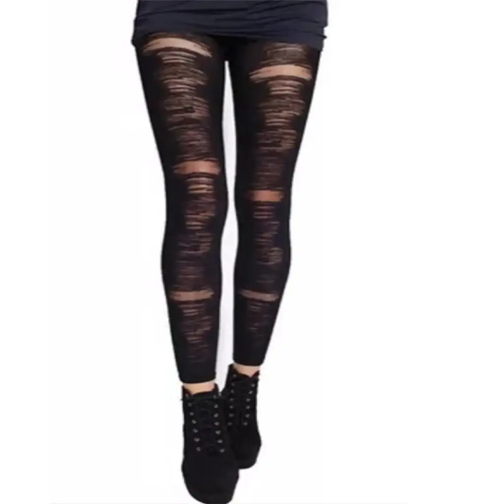 [4B393T1] Medias Leggins Broken Negras (T80)