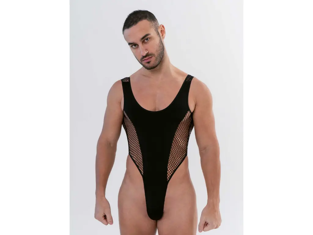 Body Masculino Cavado de microfibra y red