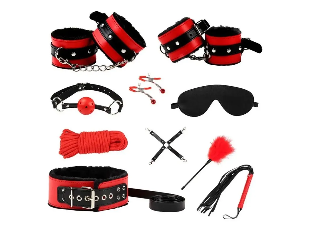 Kit BDSM 10 Piezas Negro con Rojo