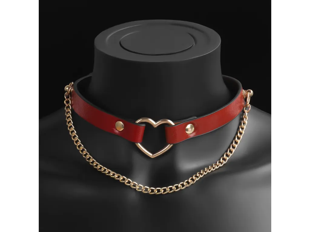 [JQ-094] Collar de Cuero Bordo con Cadena Dorada
