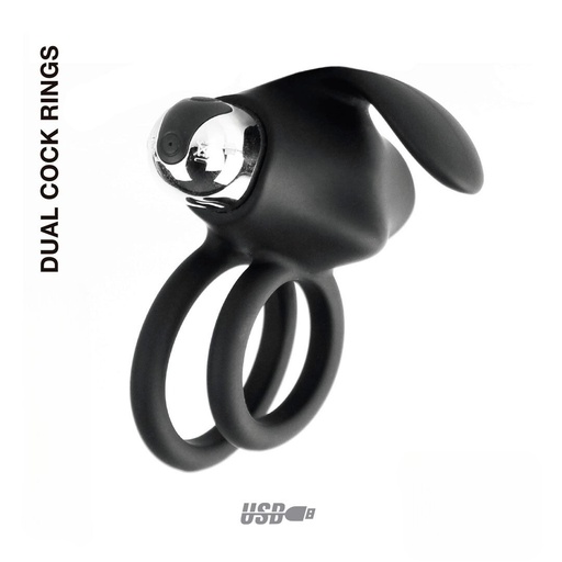 [ST-LY62A02-010] Anillo Vibrador Doble Recargable - Negro