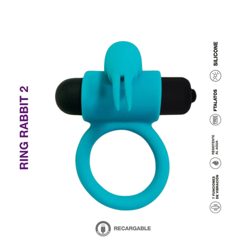 [ST-SWD045+SWD044-BLUE] Anillo Vibrador Recargable - RING RABBIT 2