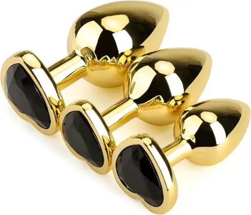 [VN-420010-BLACK] Plug Anal Dorado de Corazon Negro - S