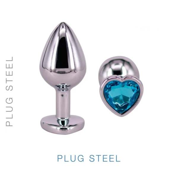 Plug Anal de Acero Corazon Celeste- L